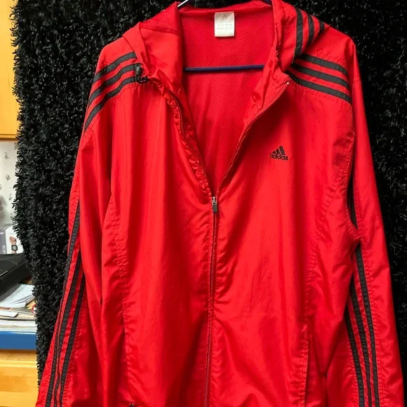 ADIDAS MENS (XL) Basic 3-Stripes Wind Ready Jacket Red w/black stripes like new - Picture 2 of 7